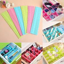4 Pcs DIY Plastic Grid Drawer Dividers Adjustable Sock Underwear Dresser Organizers for Stationary Storage