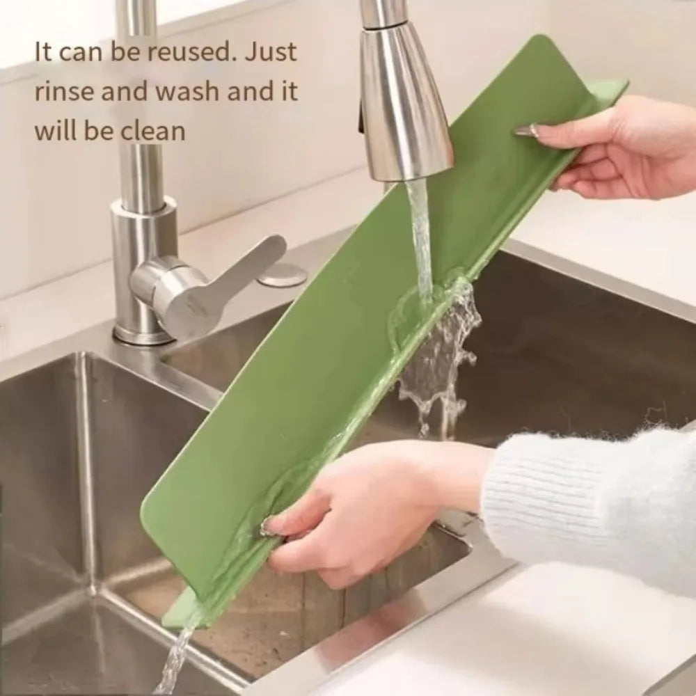 Splash Block-Silicone Sink Water Barrier-Flexible Kitchen & Bathroom Sink Guard– Keep Counters Dry & Spotless