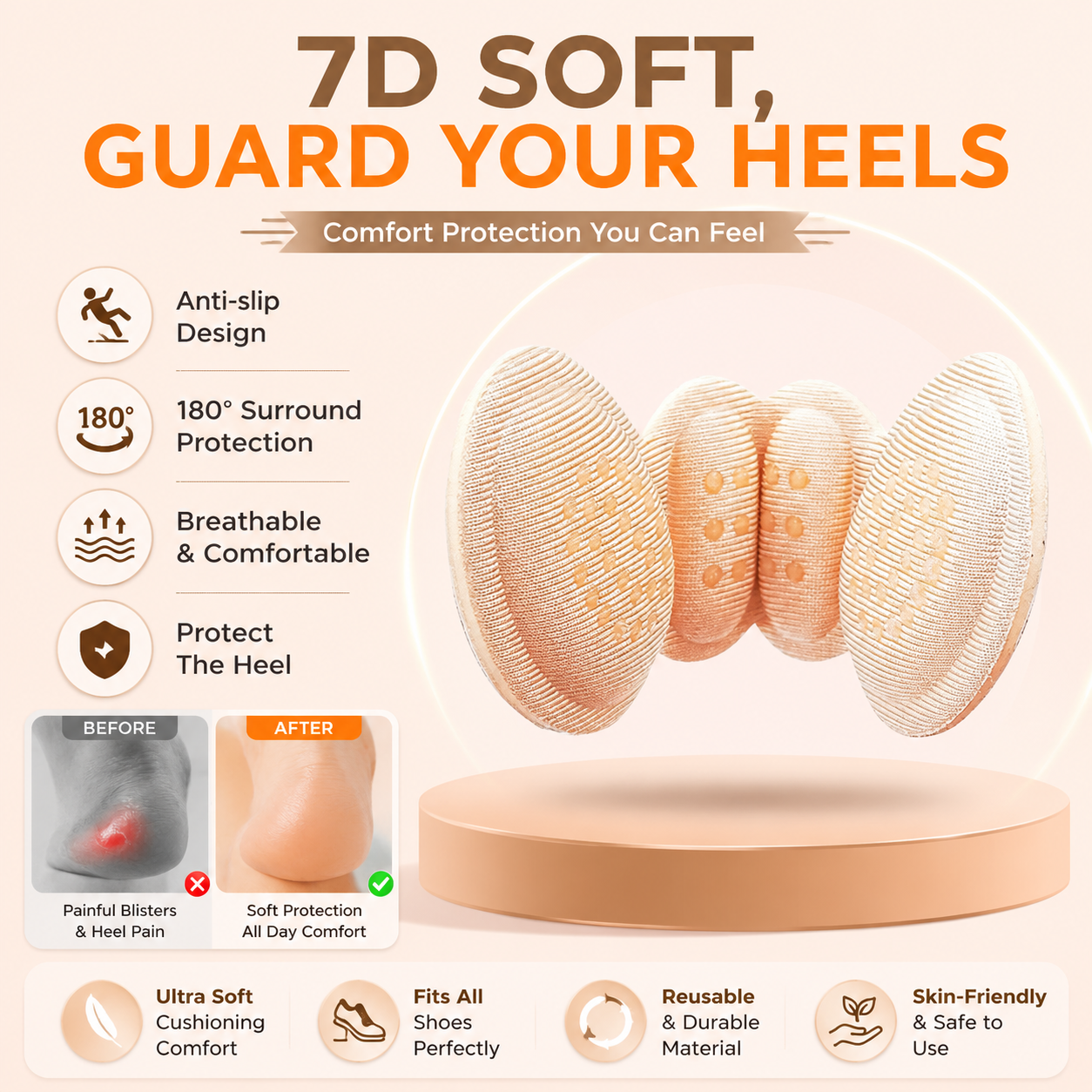 Self-Adhesive Heel Pads – Shoe Cushion Inserts for Perfect Fit, Universal Heel Pads for Sneakers, Flats & High Heels